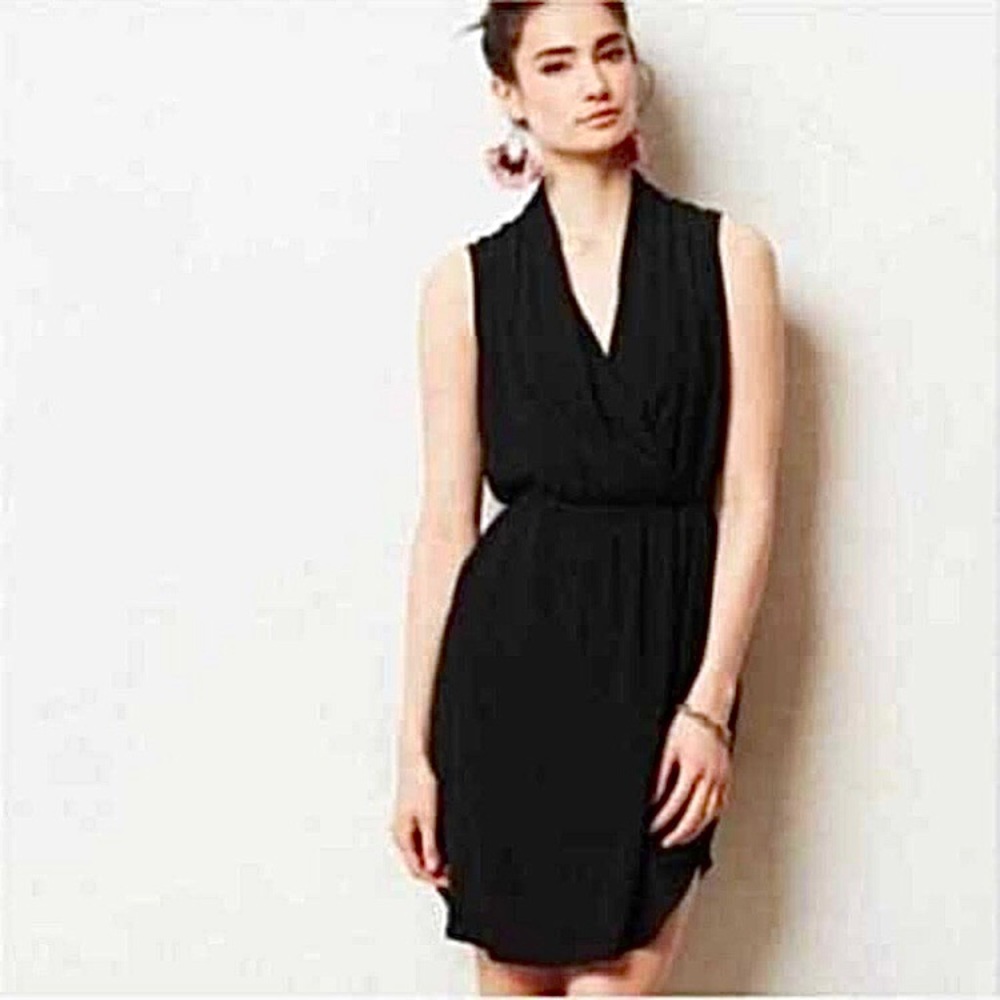 ANTHROPOLOGIE x MAEVE Faux Wrap Dress “Libyan Shawl”-Black